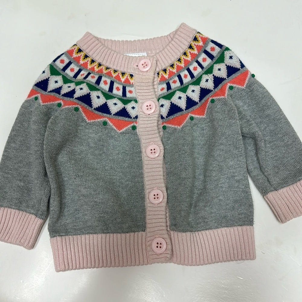 Hanna Andersson fair isle cotton cardigan sweater size 70